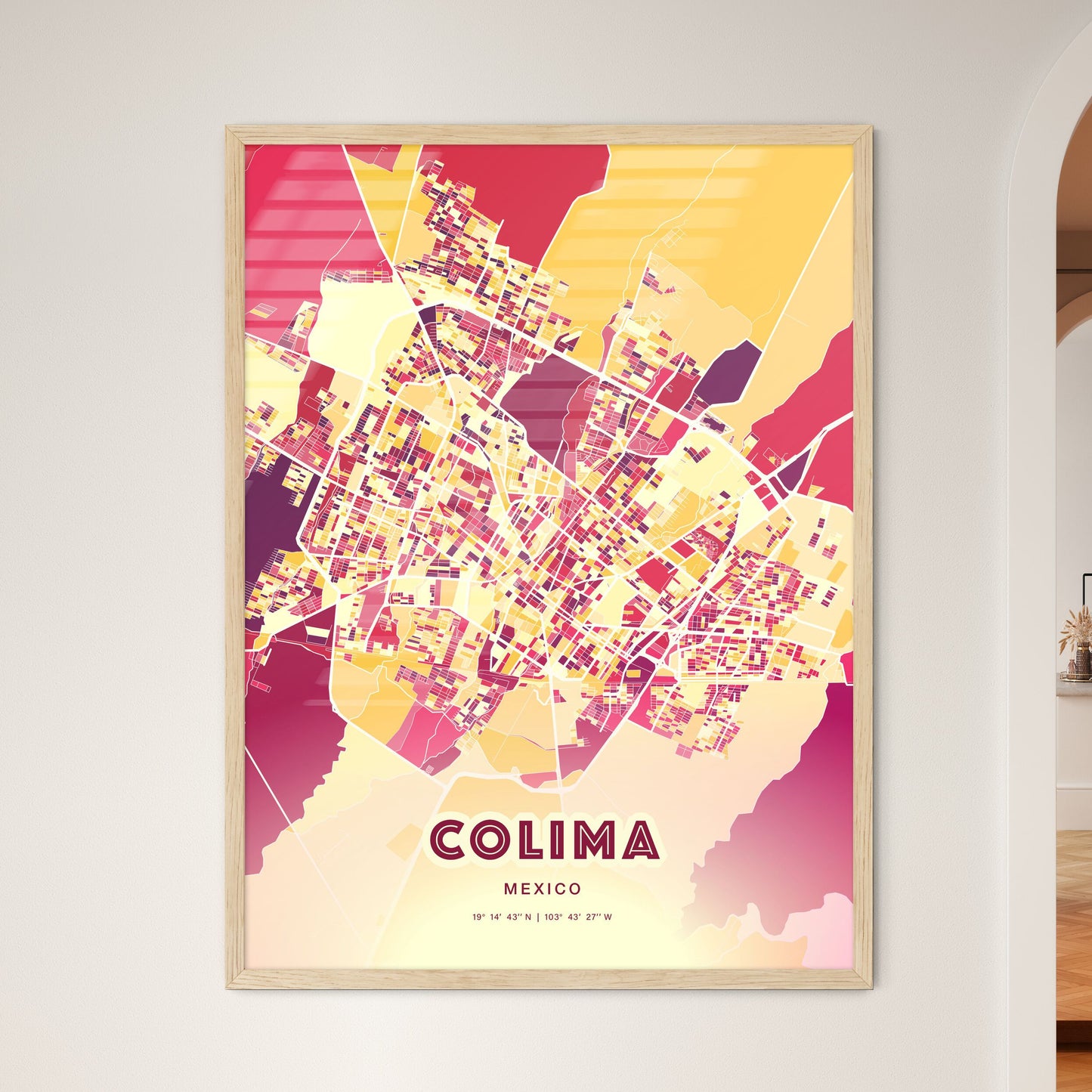 Colorful COLIMA MEXICO Fine Art Map Hot Red