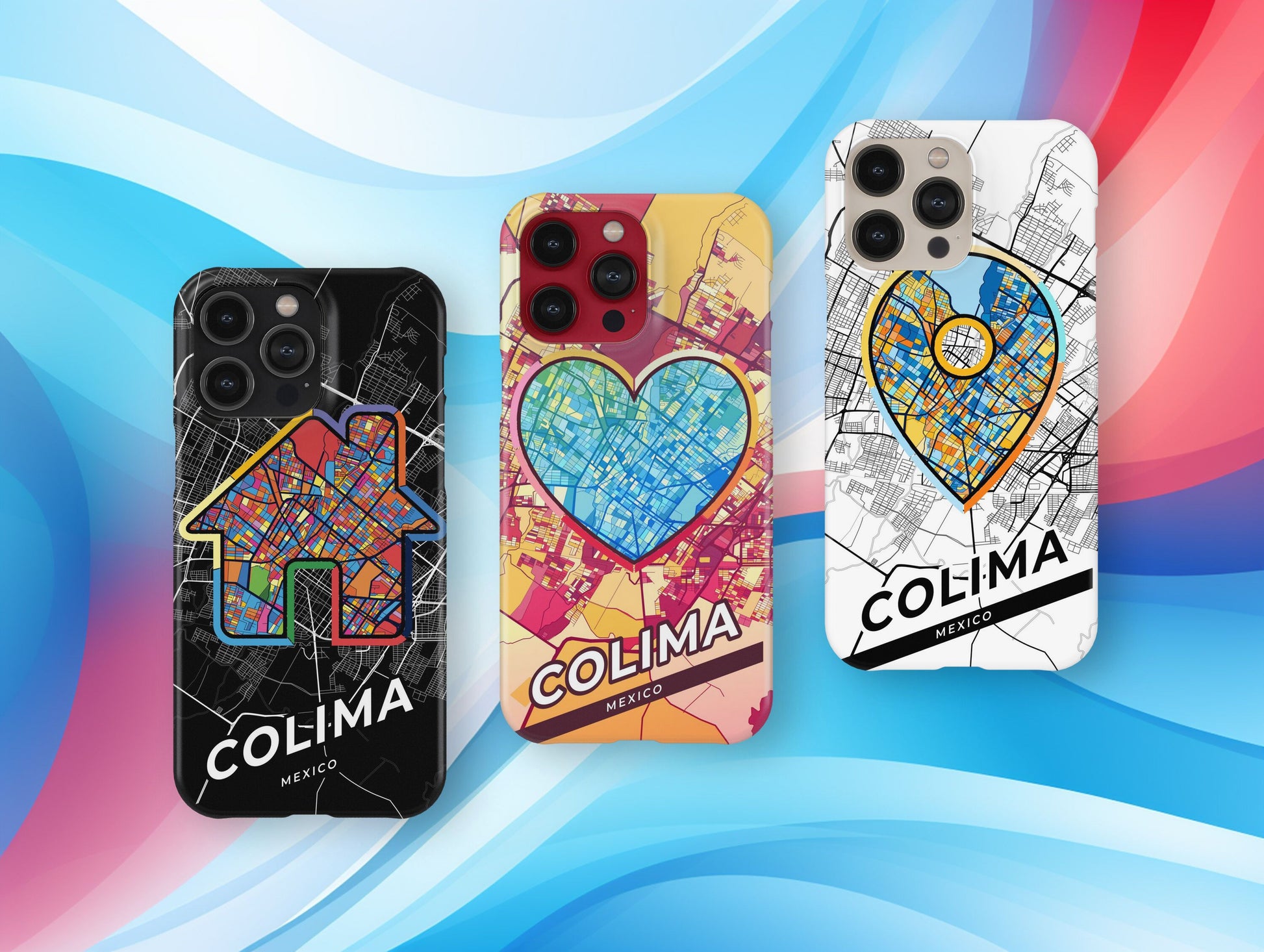 Colima Mexico slim phone case with colorful icon. Birthday, wedding or housewarming gift. Couple match cases.