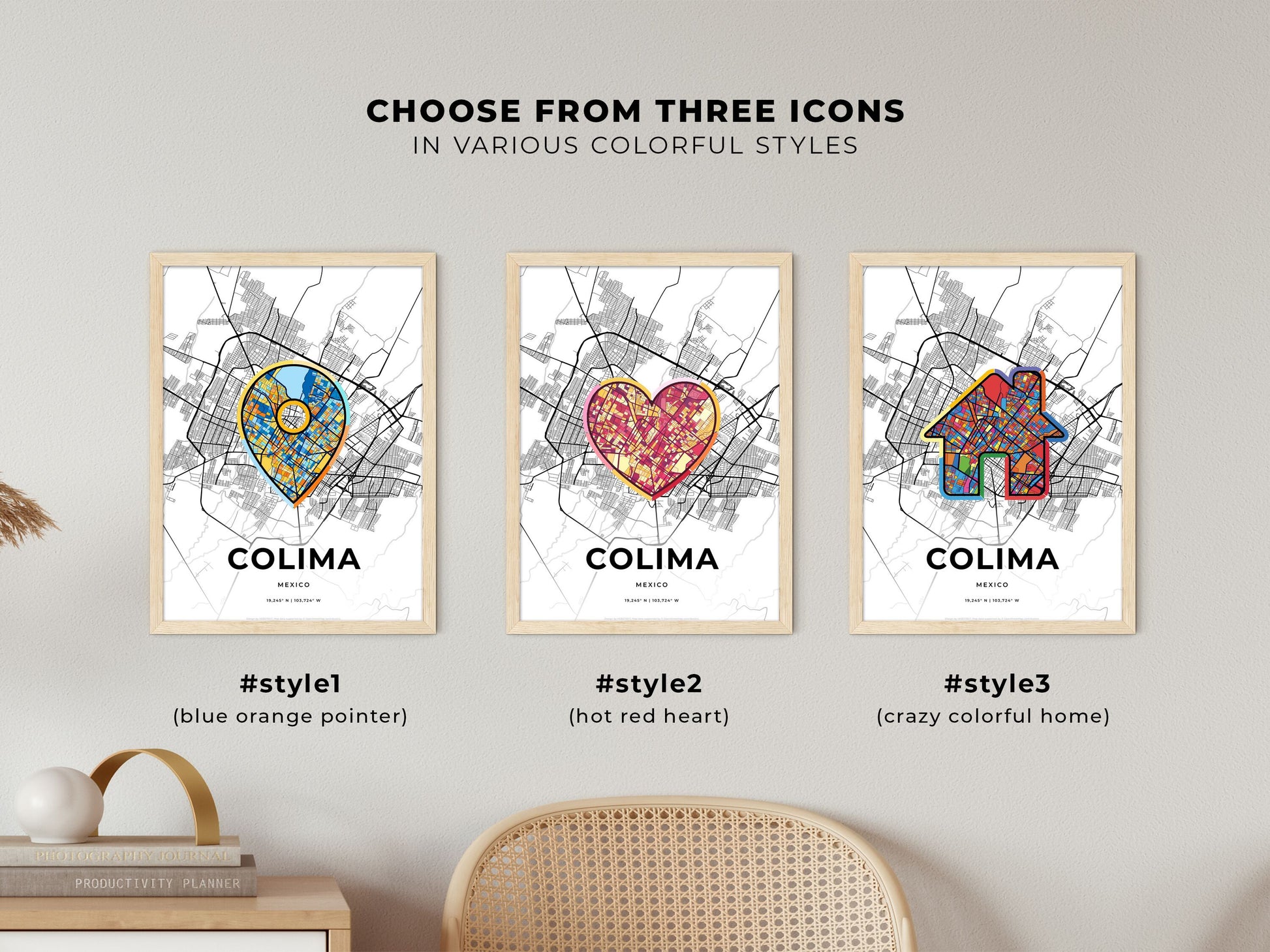 COLIMA MEXICO minimal art map with a colorful icon. Where it all began, Couple map gift.