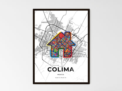 COLIMA MEXICO minimal art map with a colorful icon. Where it all began, Couple map gift. Style 3