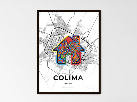 Colima Mexico wedding art map with home icon