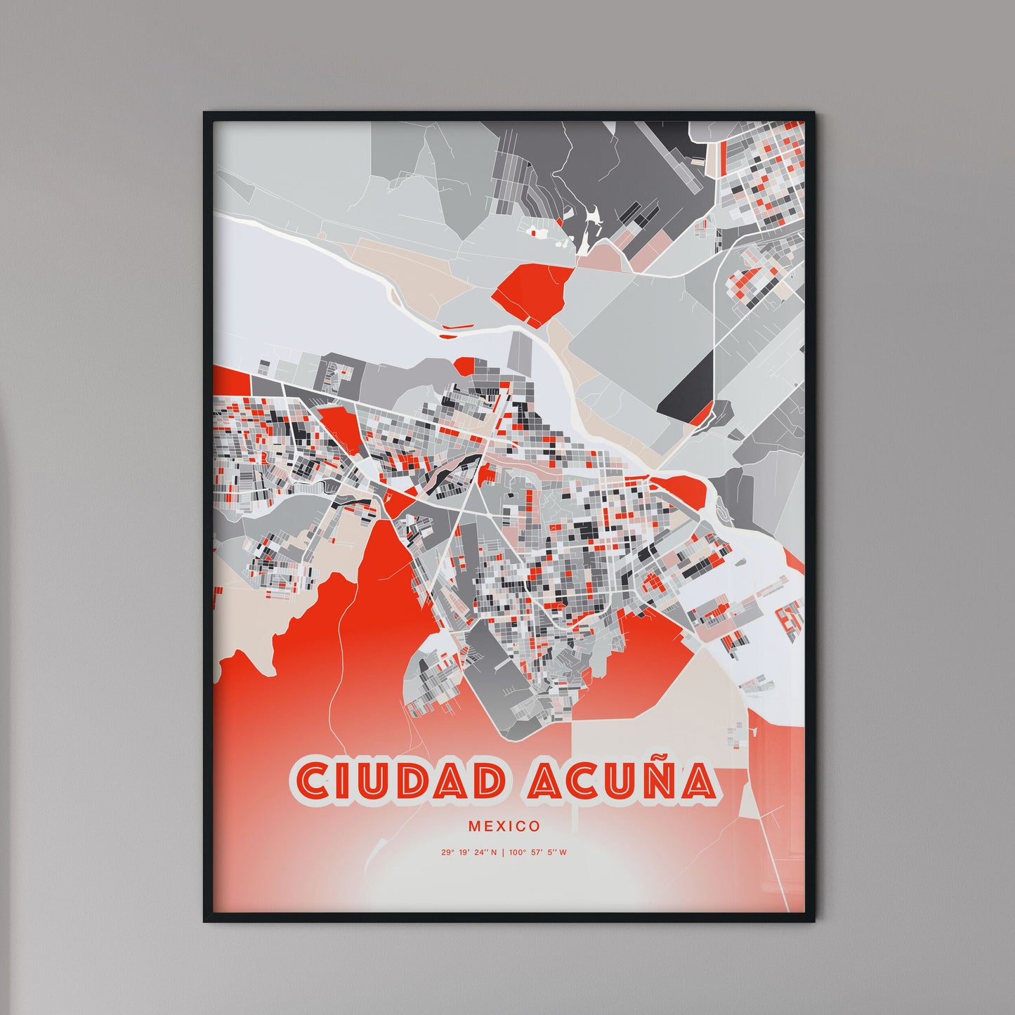 Colorful CIUDAD ACUÑA MEXICO Fine Art Map Modern