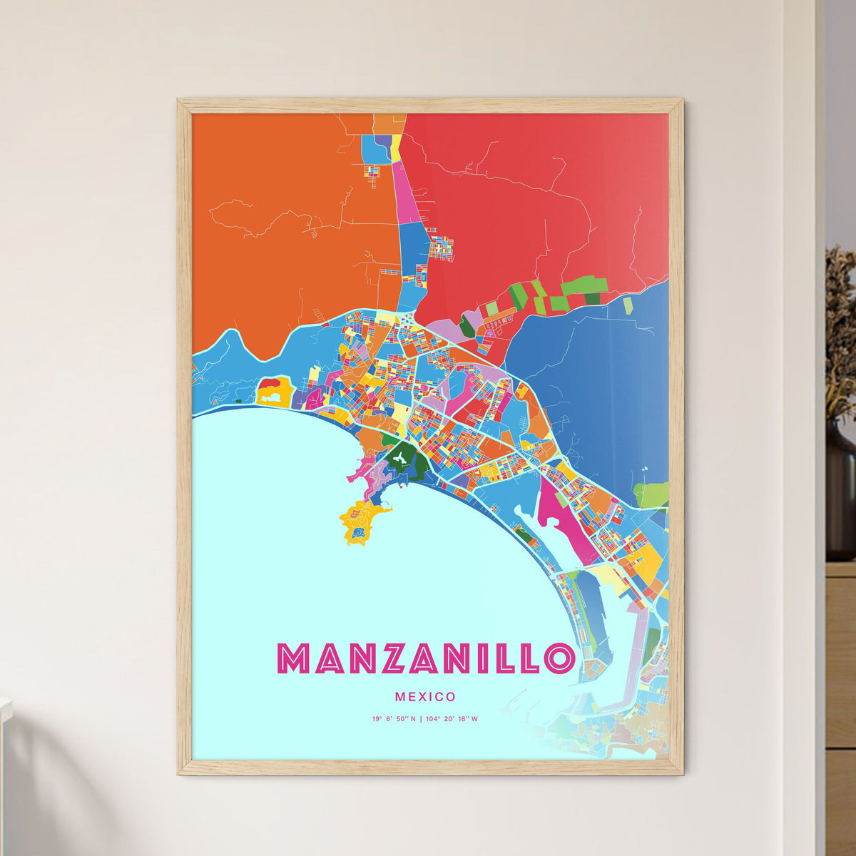 Colorful MANZANILLO MEXICO Fine Art Map Crazy Colors