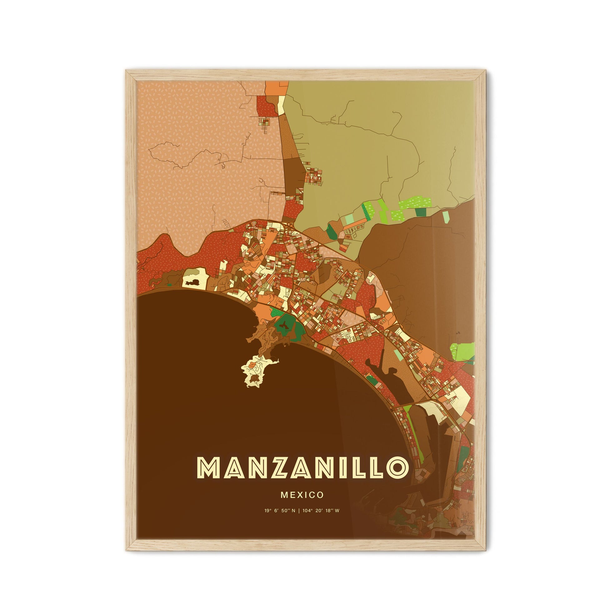 Colorful MANZANILLO MEXICO Fine Art Map Farmhouse