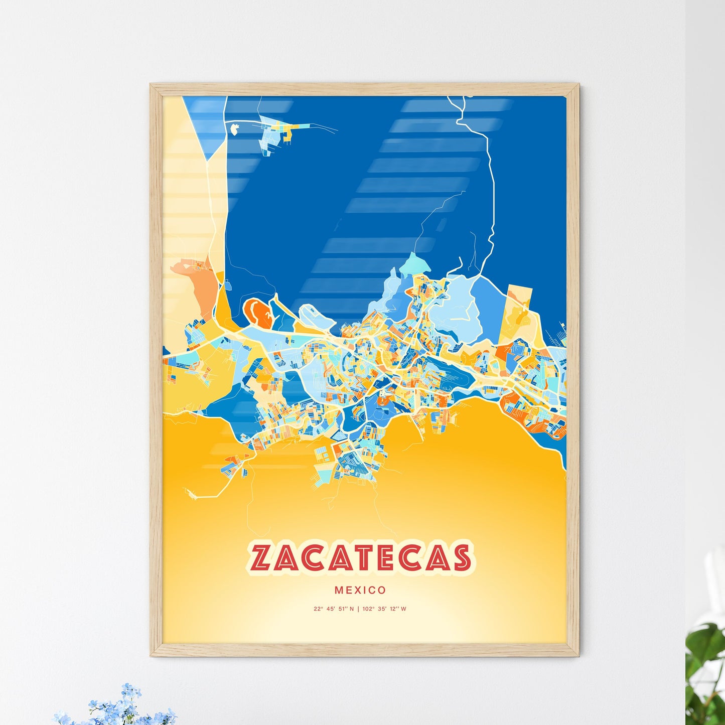 Colorful ZACATECAS MEXICO Fine Art Map Blue Orange