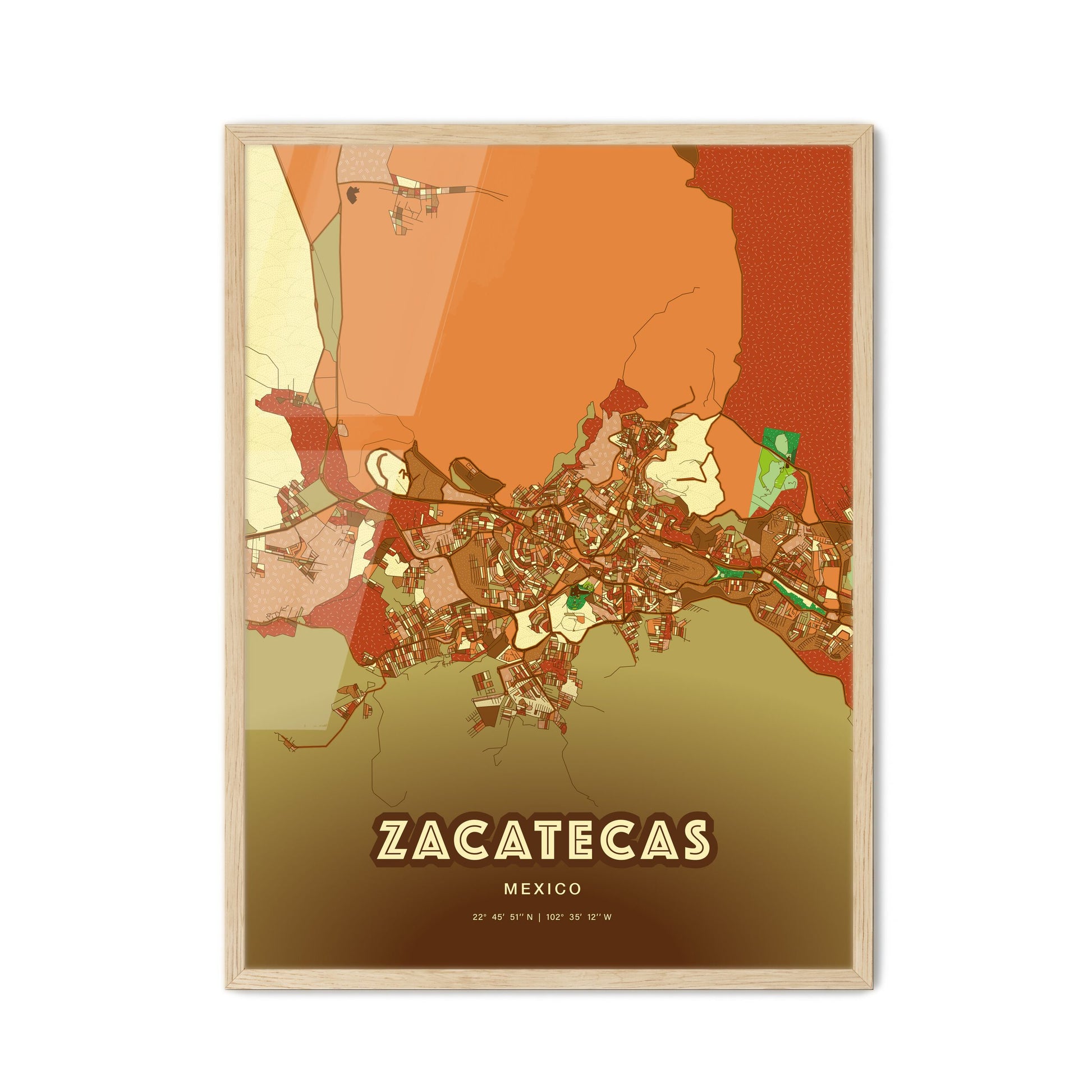 Colorful ZACATECAS MEXICO Fine Art Map Farmhouse