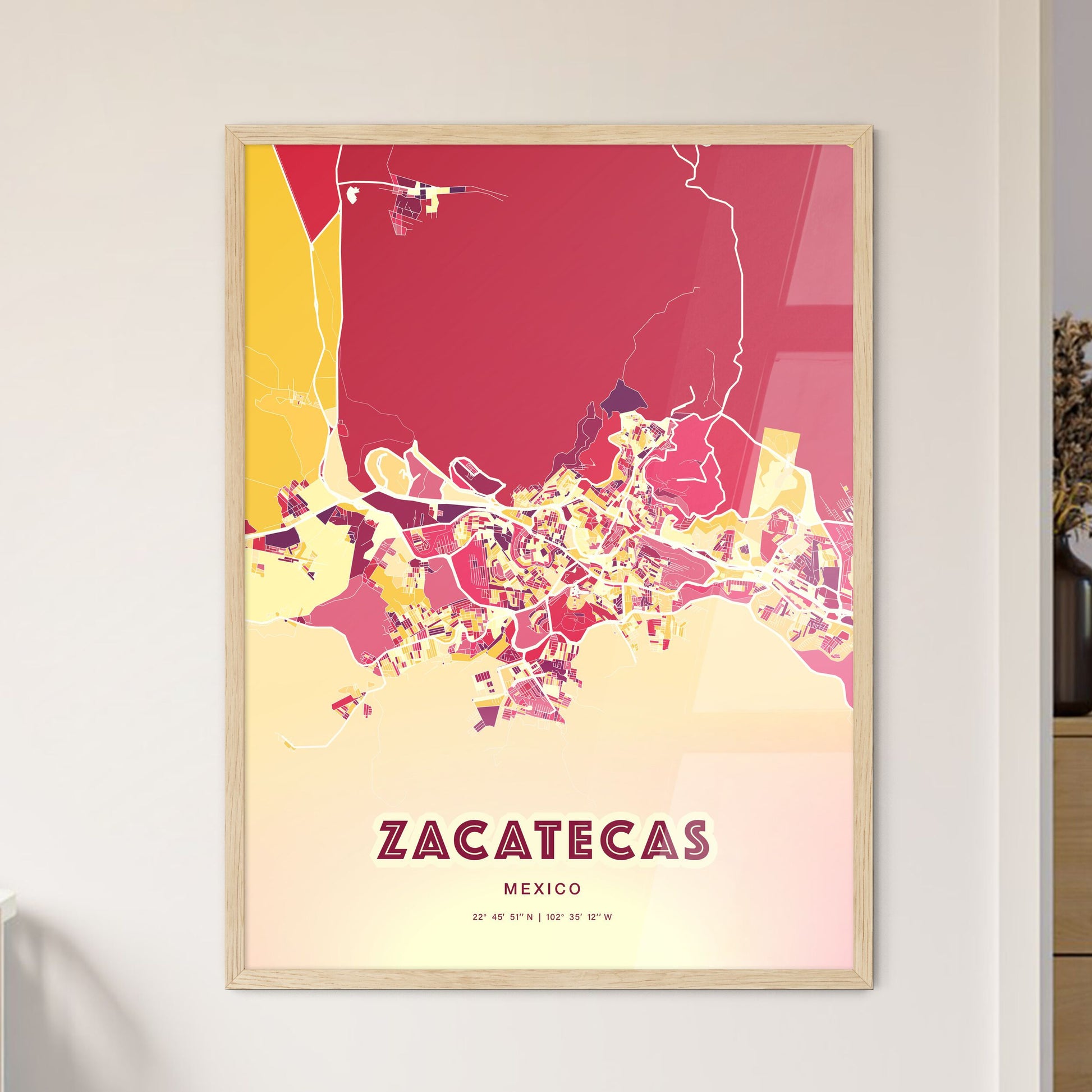 Colorful ZACATECAS MEXICO Fine Art Map Hot Red