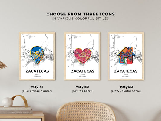Zacatecas Mexico maps with colorful icons