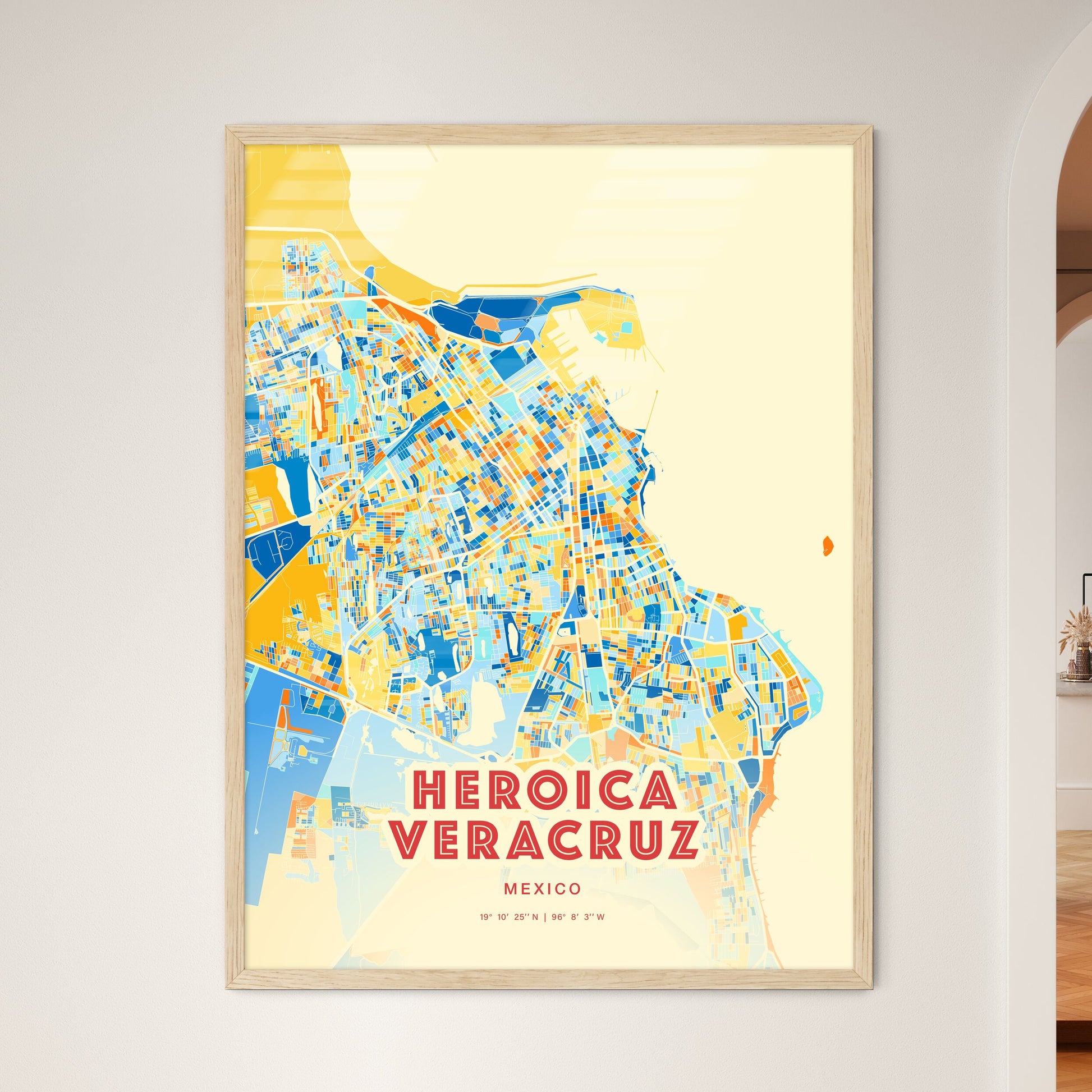 Colorful HEROICA VERACRUZ MEXICO Fine Art Map Blue Orange