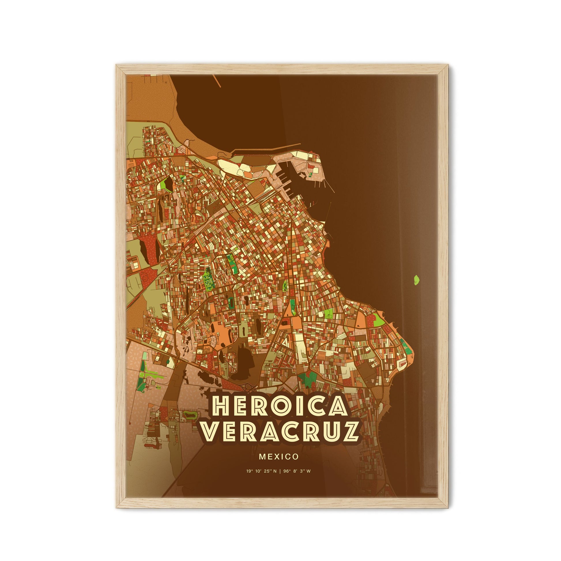 Colorful HEROICA VERACRUZ MEXICO Fine Art Map Farmhouse