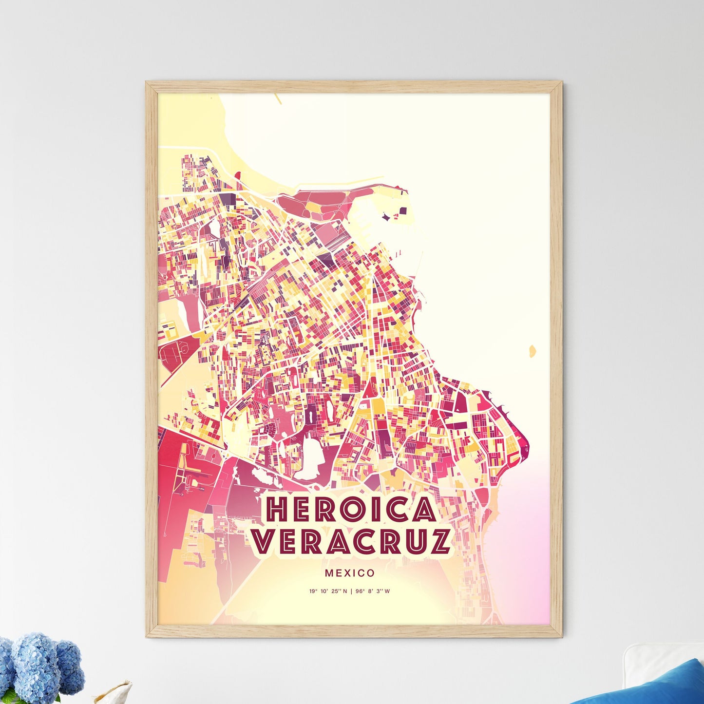 Colorful HEROICA VERACRUZ MEXICO Fine Art Map Hot Red