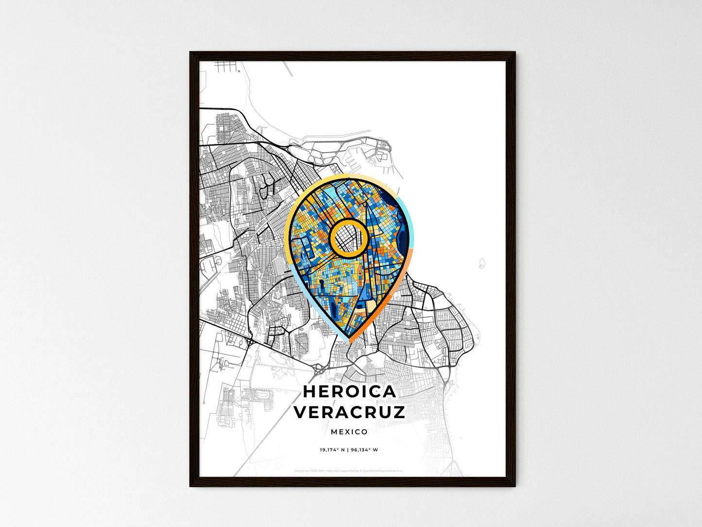 Heroica Veracruz Mexico wedding art map with pointer icon