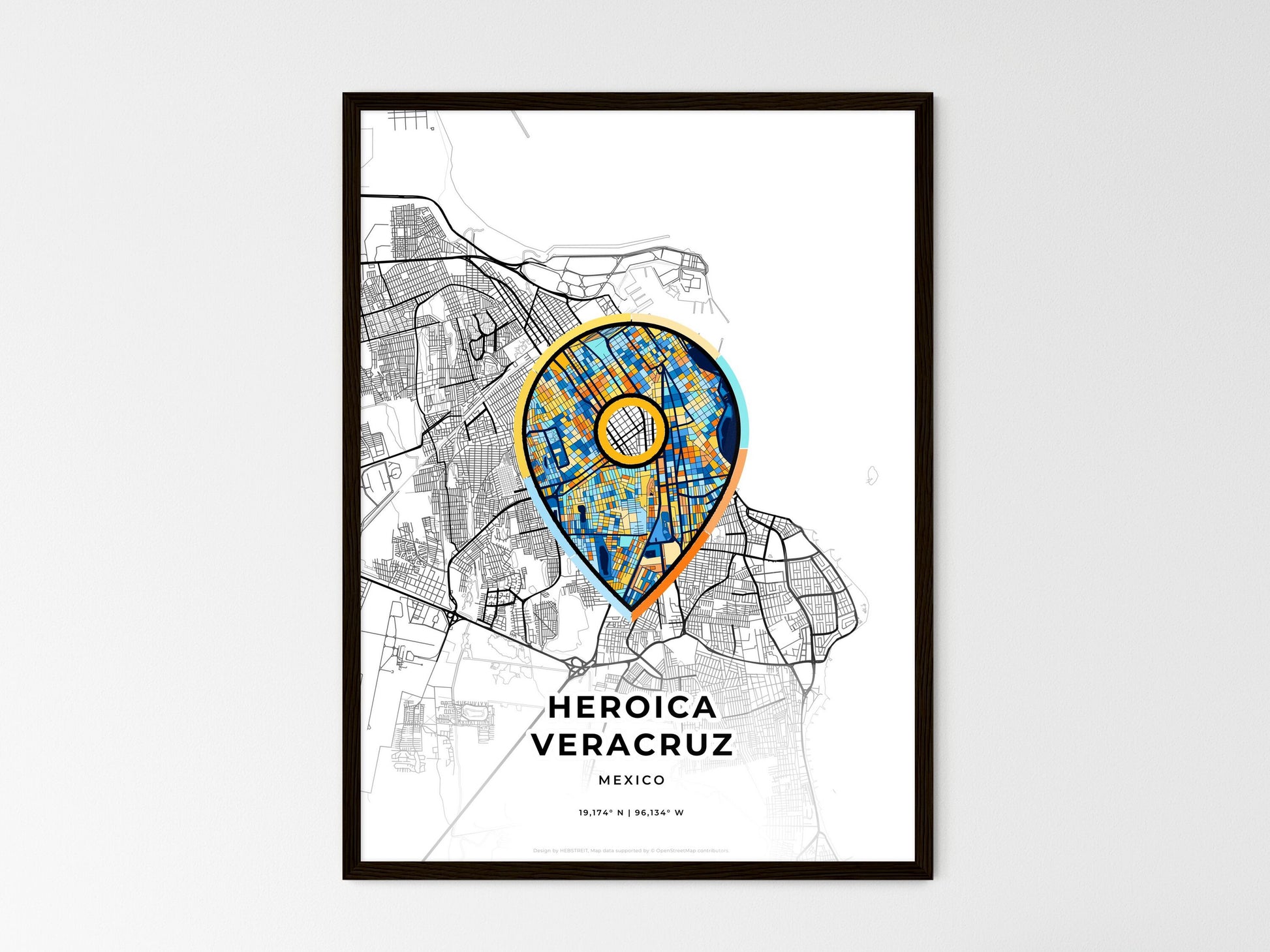 Heroica Veracruz Mexico wedding art map with pointer icon