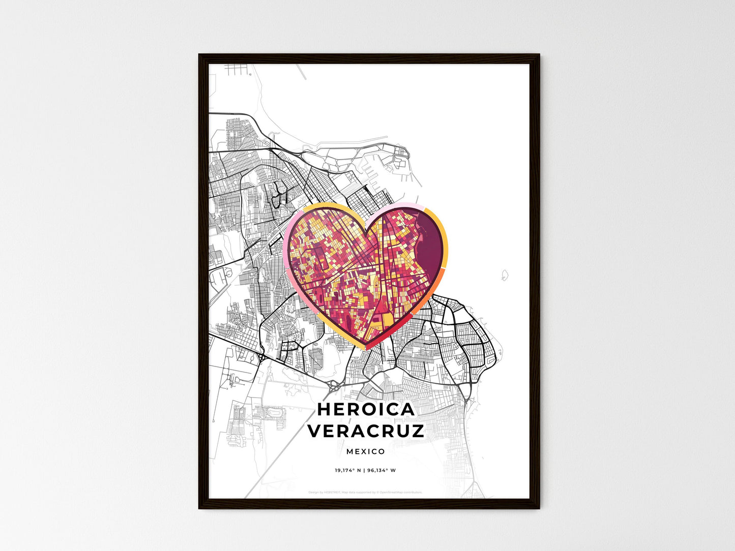 Heroica Veracruz Mexico wedding art map with heart icon