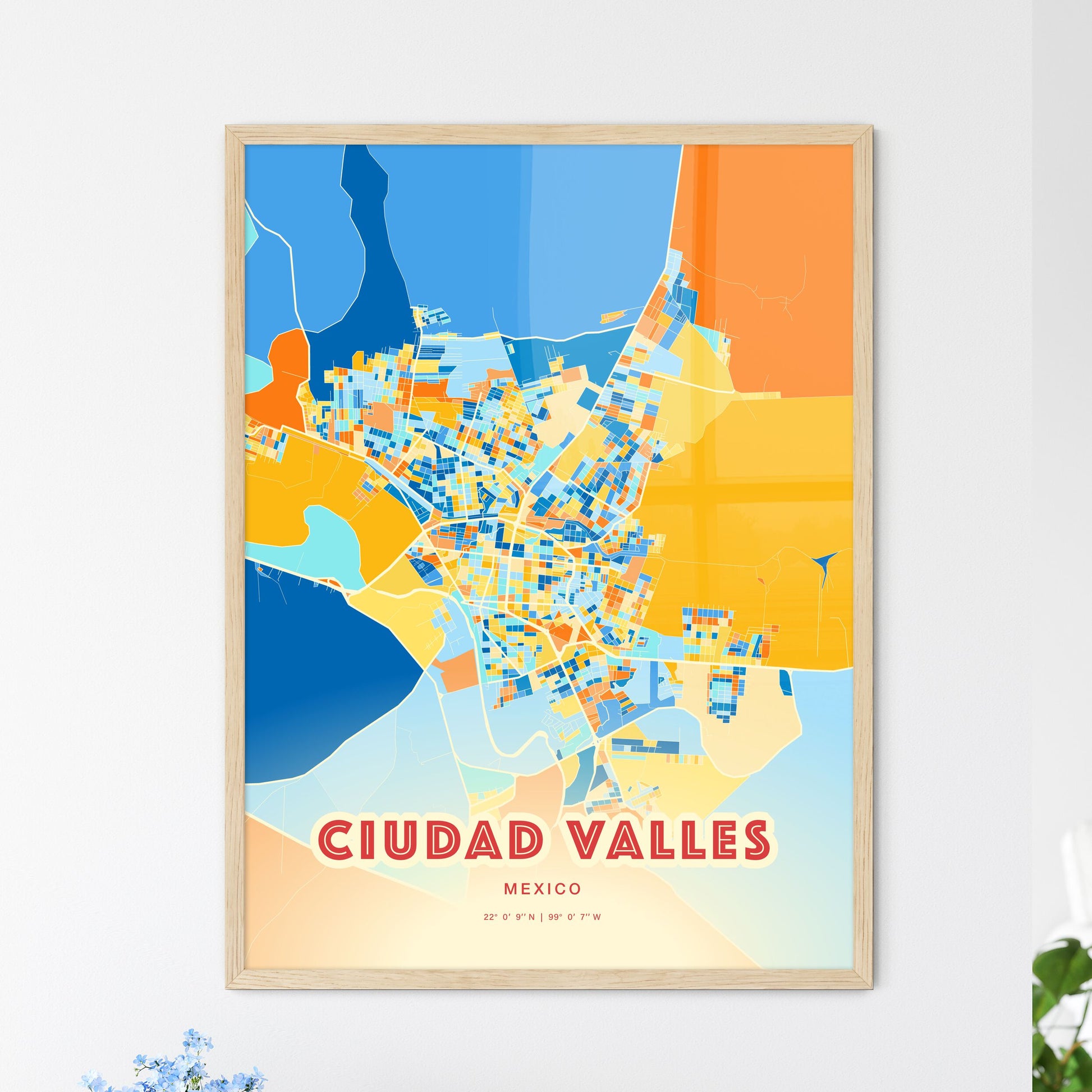 Colorful CIUDAD VALLES MEXICO Fine Art Map Blue Orange