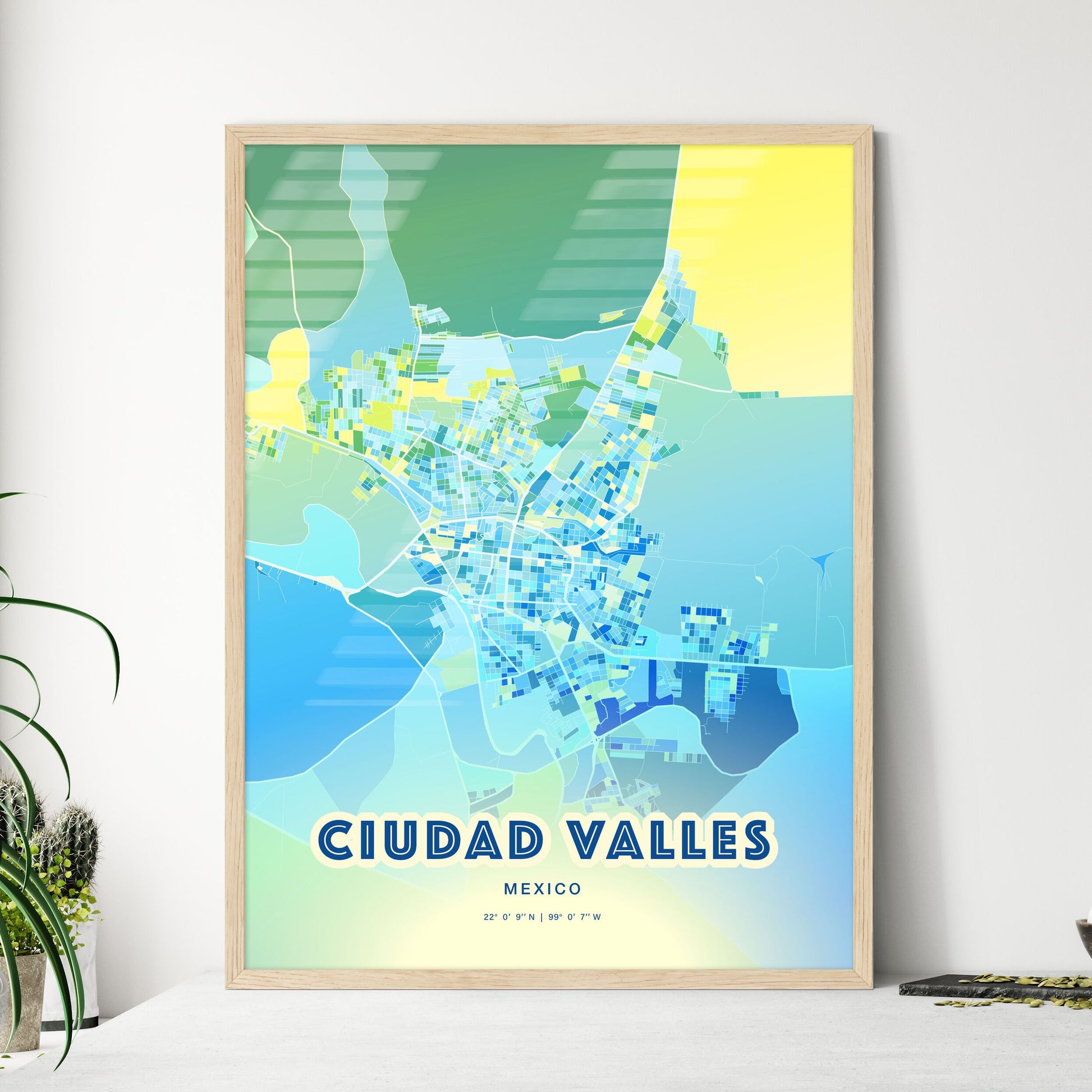 Colorful CIUDAD VALLES MEXICO Fine Art Map Cool Blue