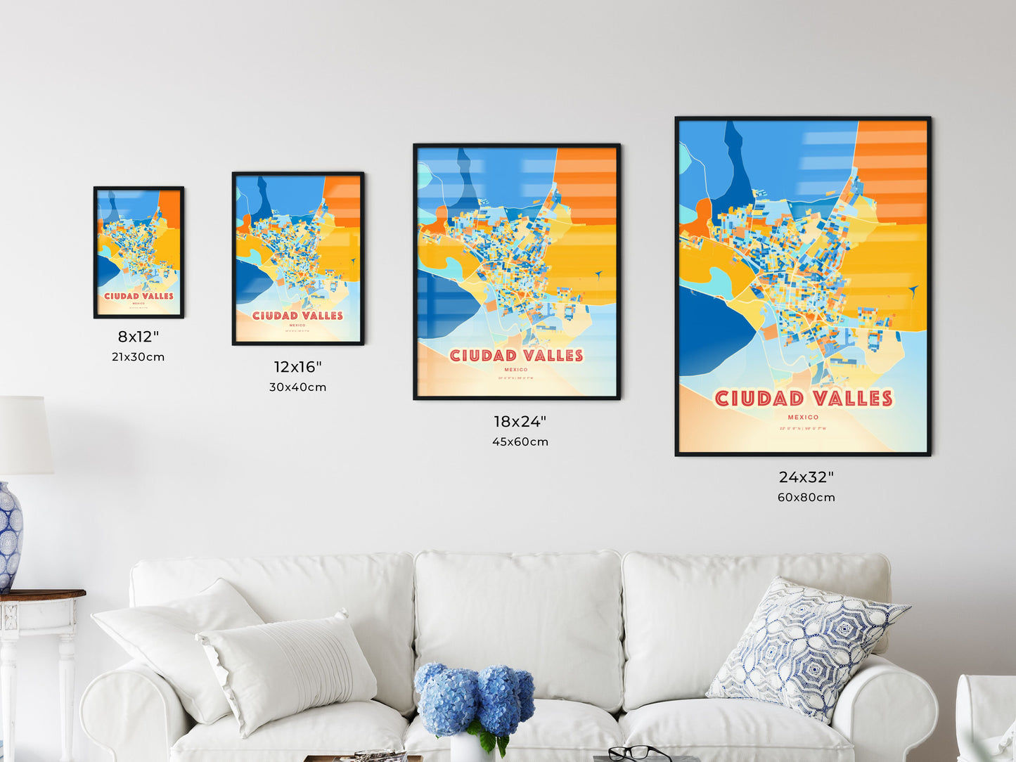 Colorful CIUDAD VALLES MEXICO Fine Art Map Blue Orange