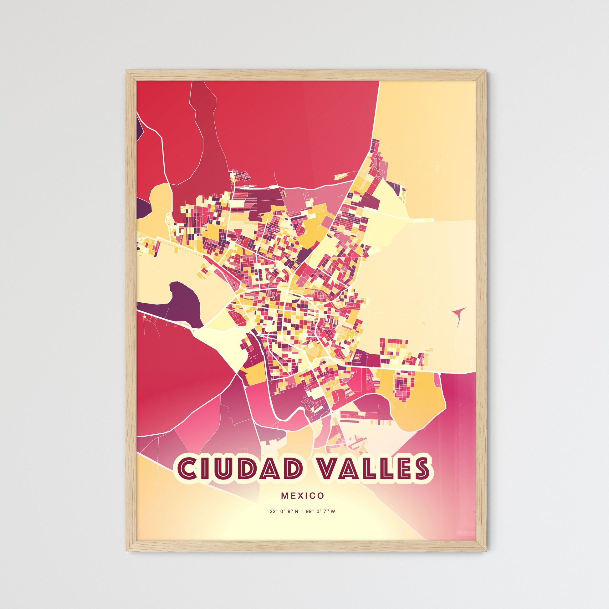 Colorful CIUDAD VALLES MEXICO Fine Art Map Hot Red