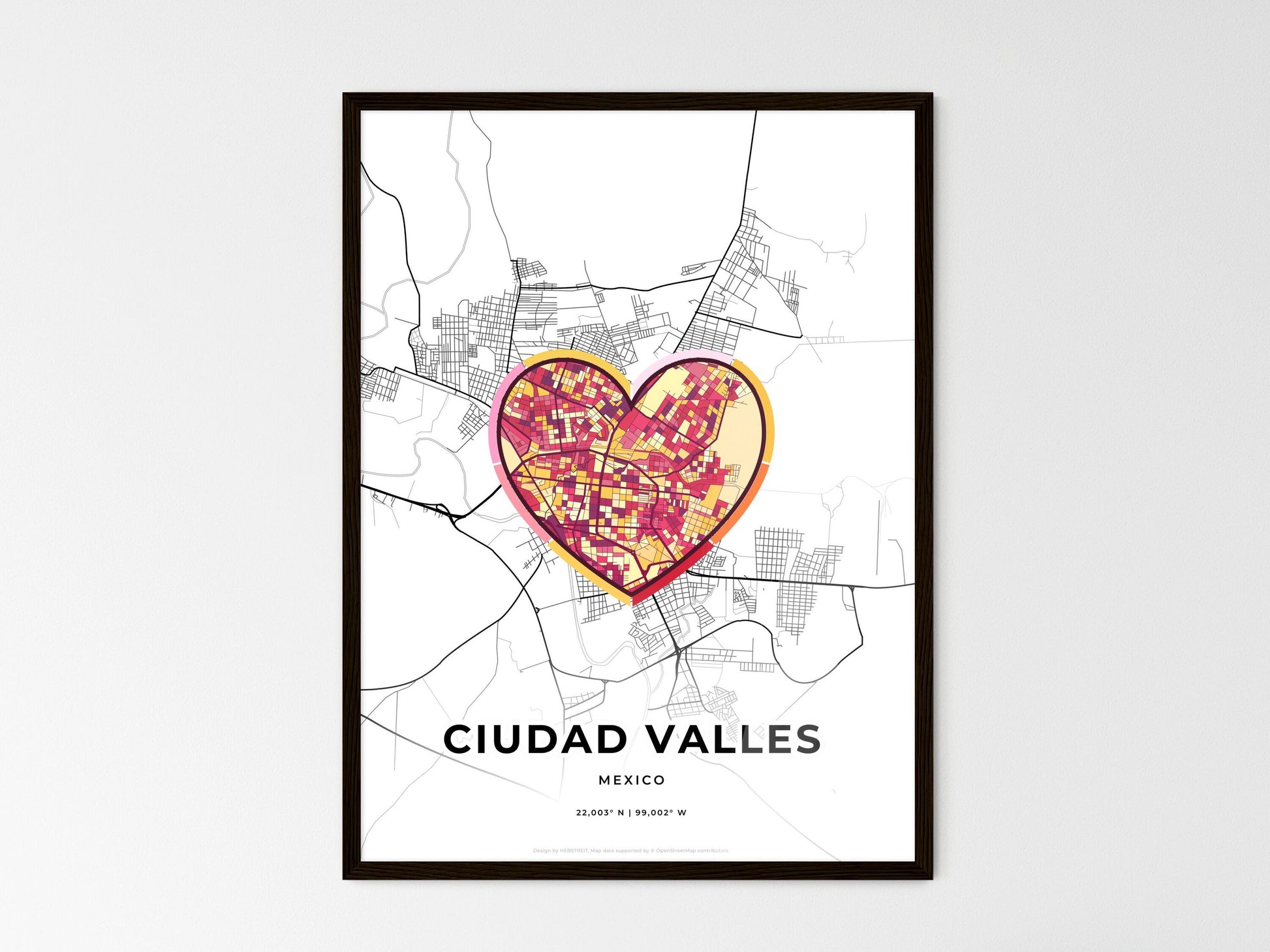 Ciudad Valles Mexico wedding art map with heart icon