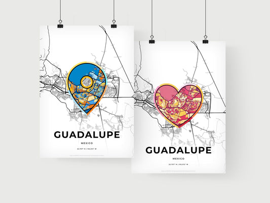 GUADALUPE MEXICO minimal art map with a colorful icon. Where it all began, Couple map gift.