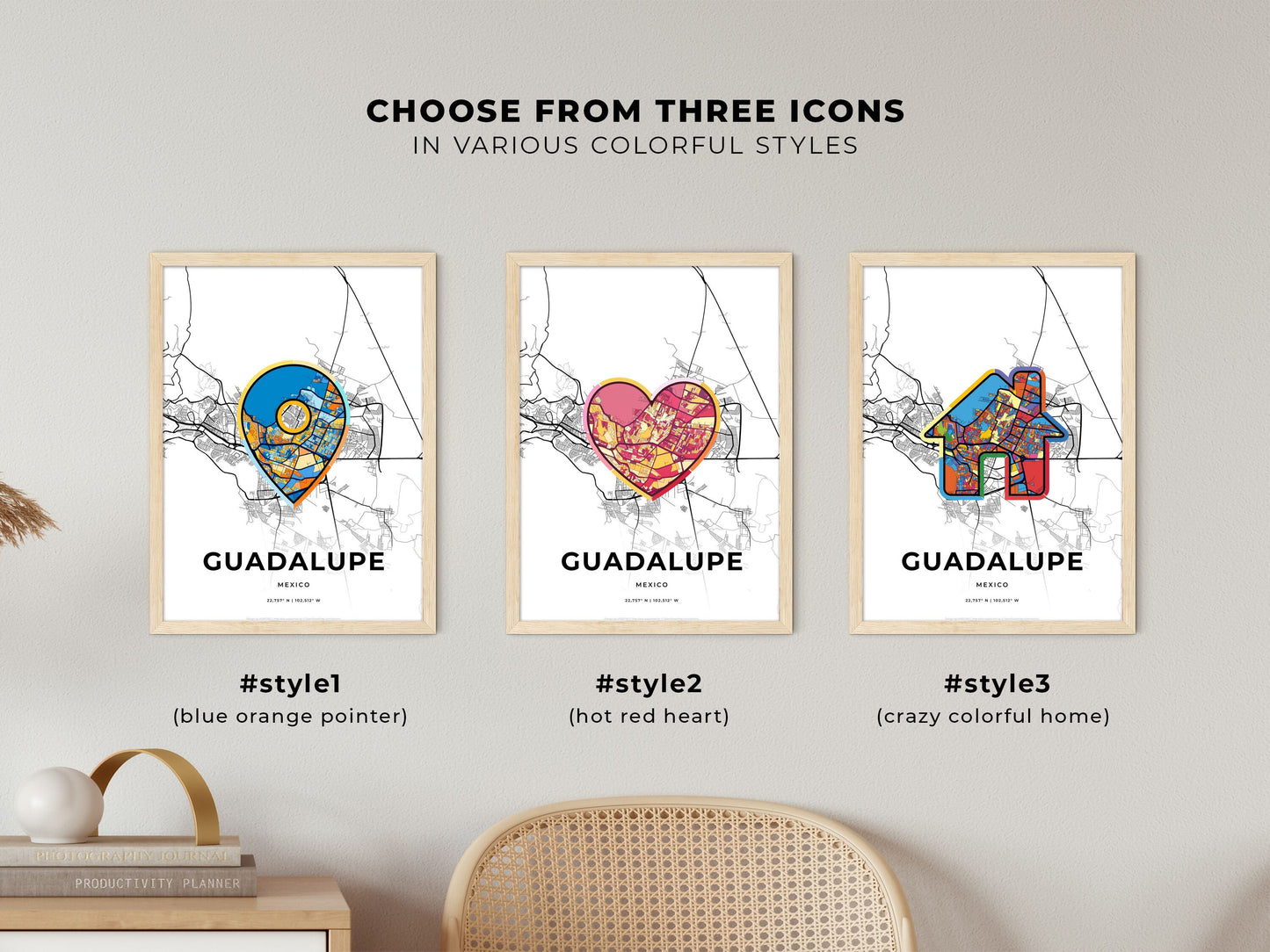 GUADALUPE MEXICO minimal art map with a colorful icon. Where it all began, Couple map gift.