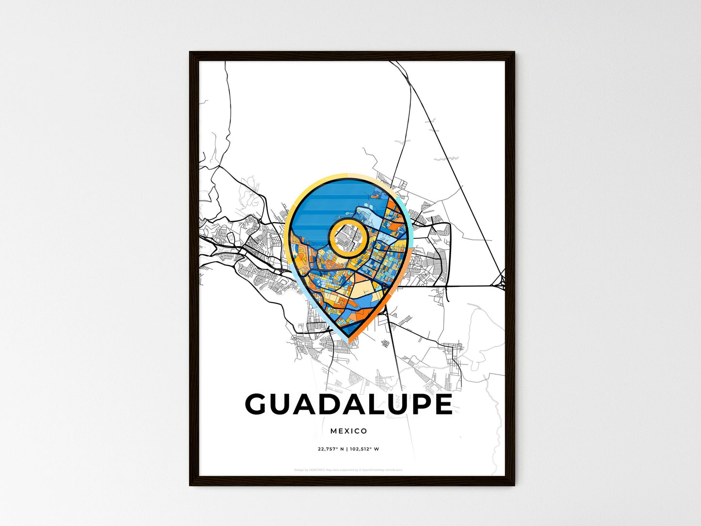 GUADALUPE MEXICO minimal art map with a colorful icon. Where it all began, Couple map gift. Style 1