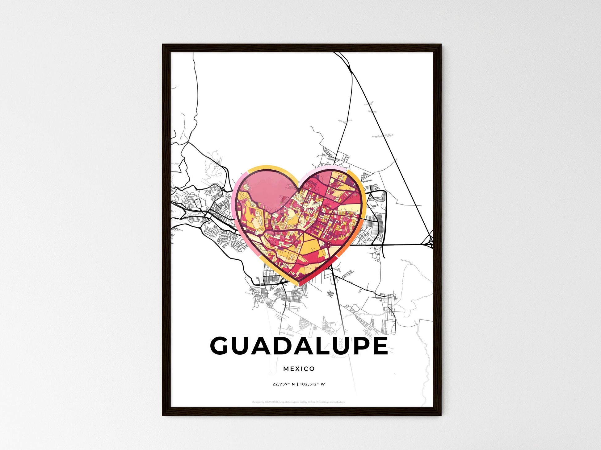 GUADALUPE MEXICO minimal art map with a colorful icon. Where it all began, Couple map gift. Style 2