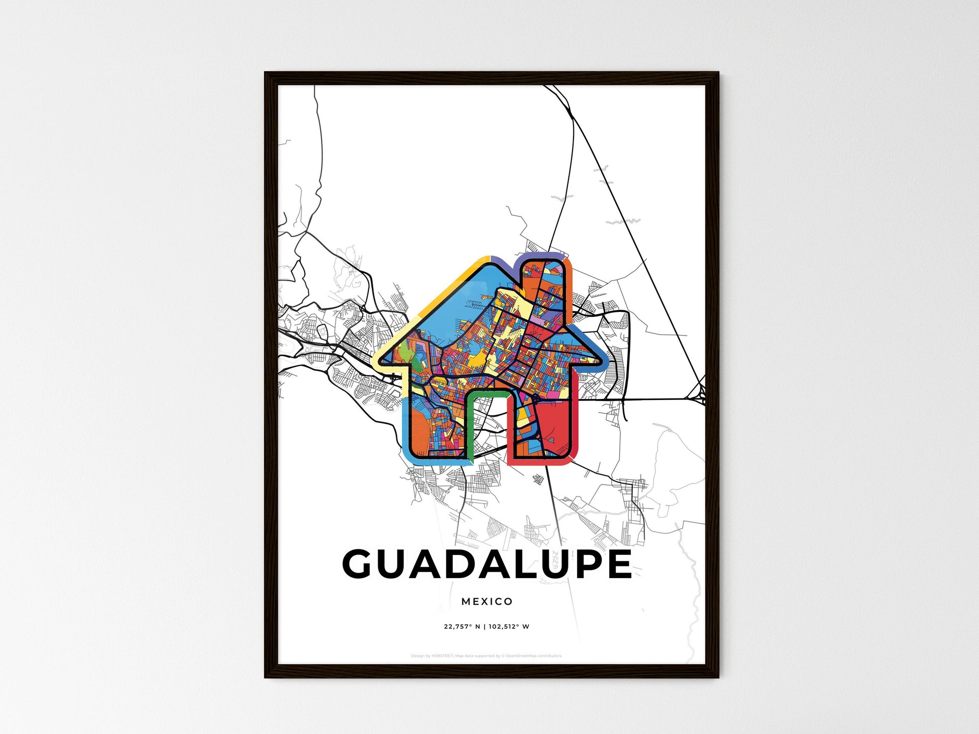 GUADALUPE MEXICO minimal art map with a colorful icon. Where it all began, Couple map gift. Style 3