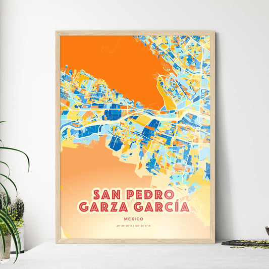 Colorful SAN PEDRO GARZA GARCÍA MEXICO Fine Art Map Blue Orange