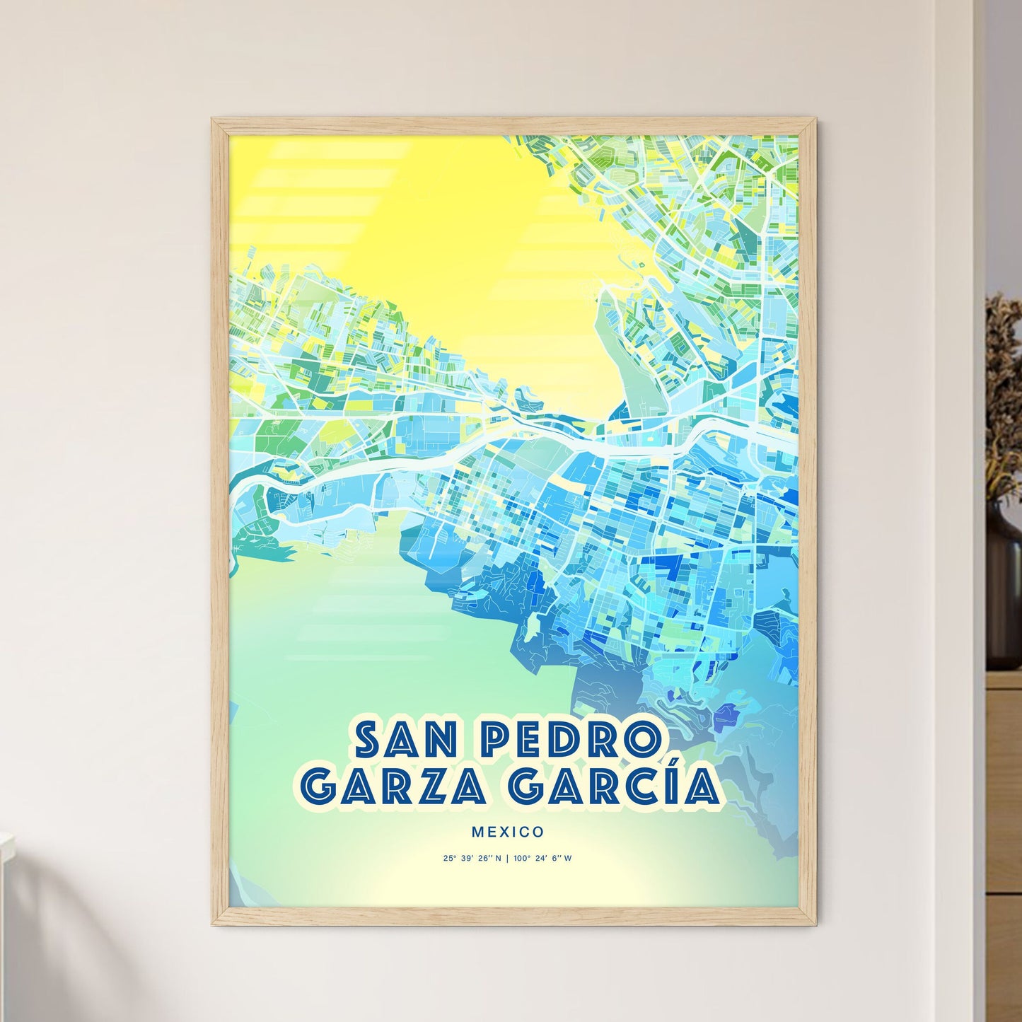 Colorful SAN PEDRO GARZA GARCÍA MEXICO Fine Art Map Cool Blue