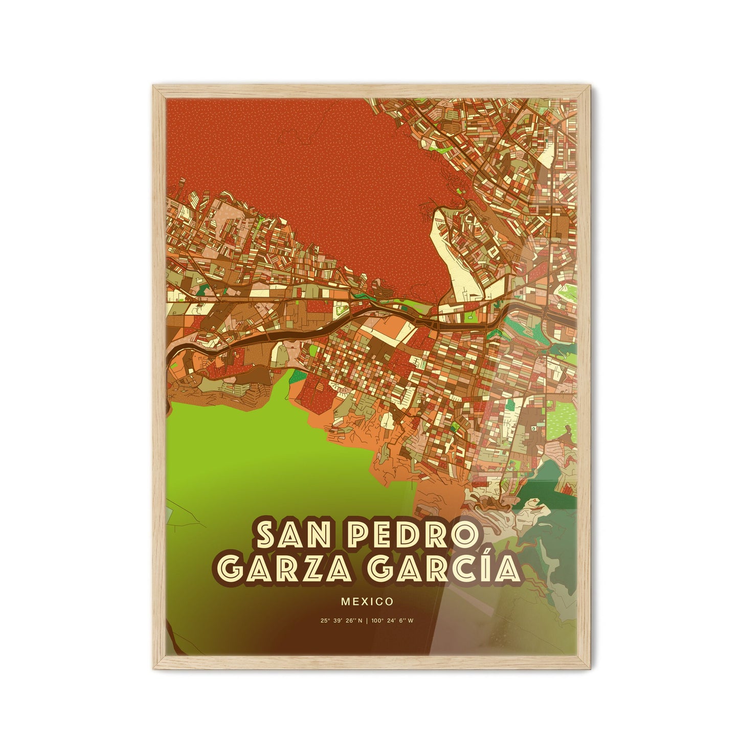 Colorful SAN PEDRO GARZA GARCÍA MEXICO Fine Art Map Farmhouse