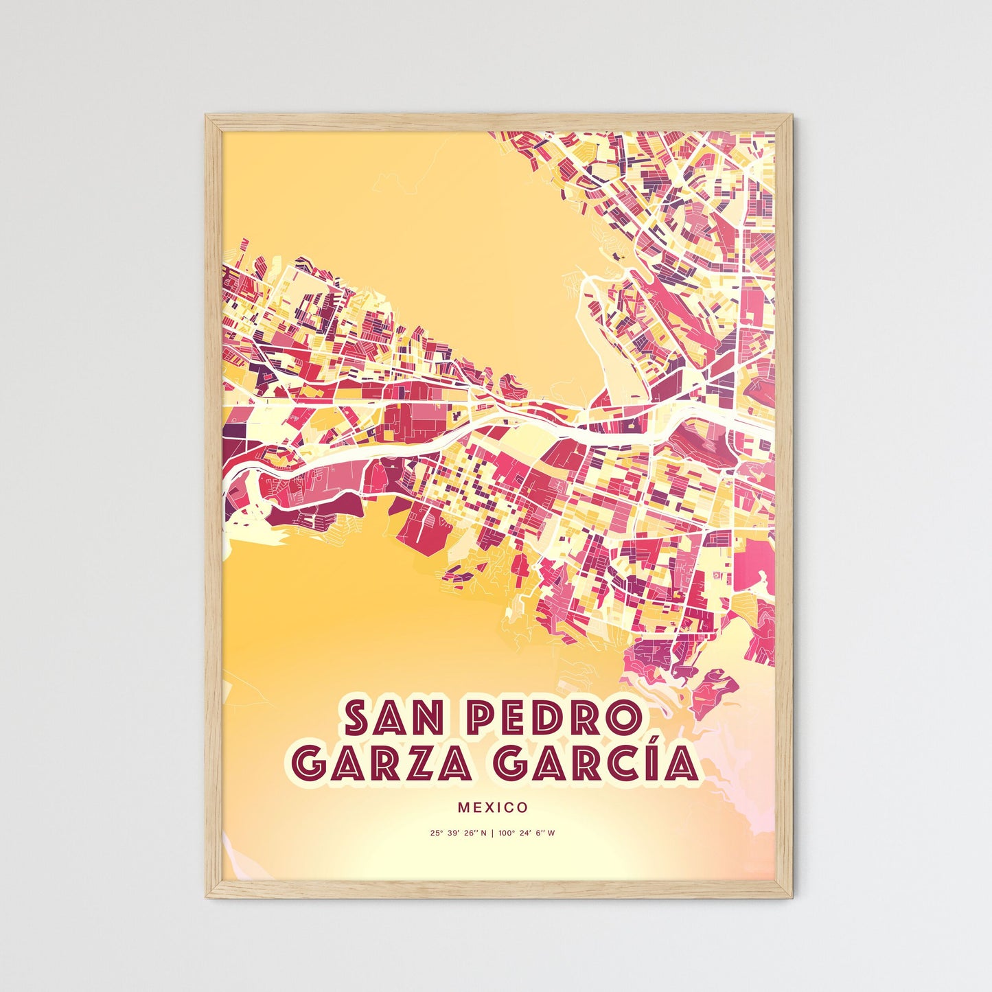 Colorful SAN PEDRO GARZA GARCÍA MEXICO Fine Art Map Hot Red