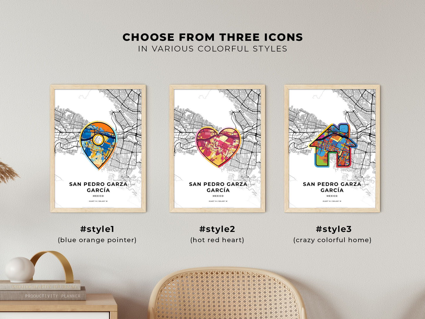 San Pedro Garza García Mexico maps with colorful icons