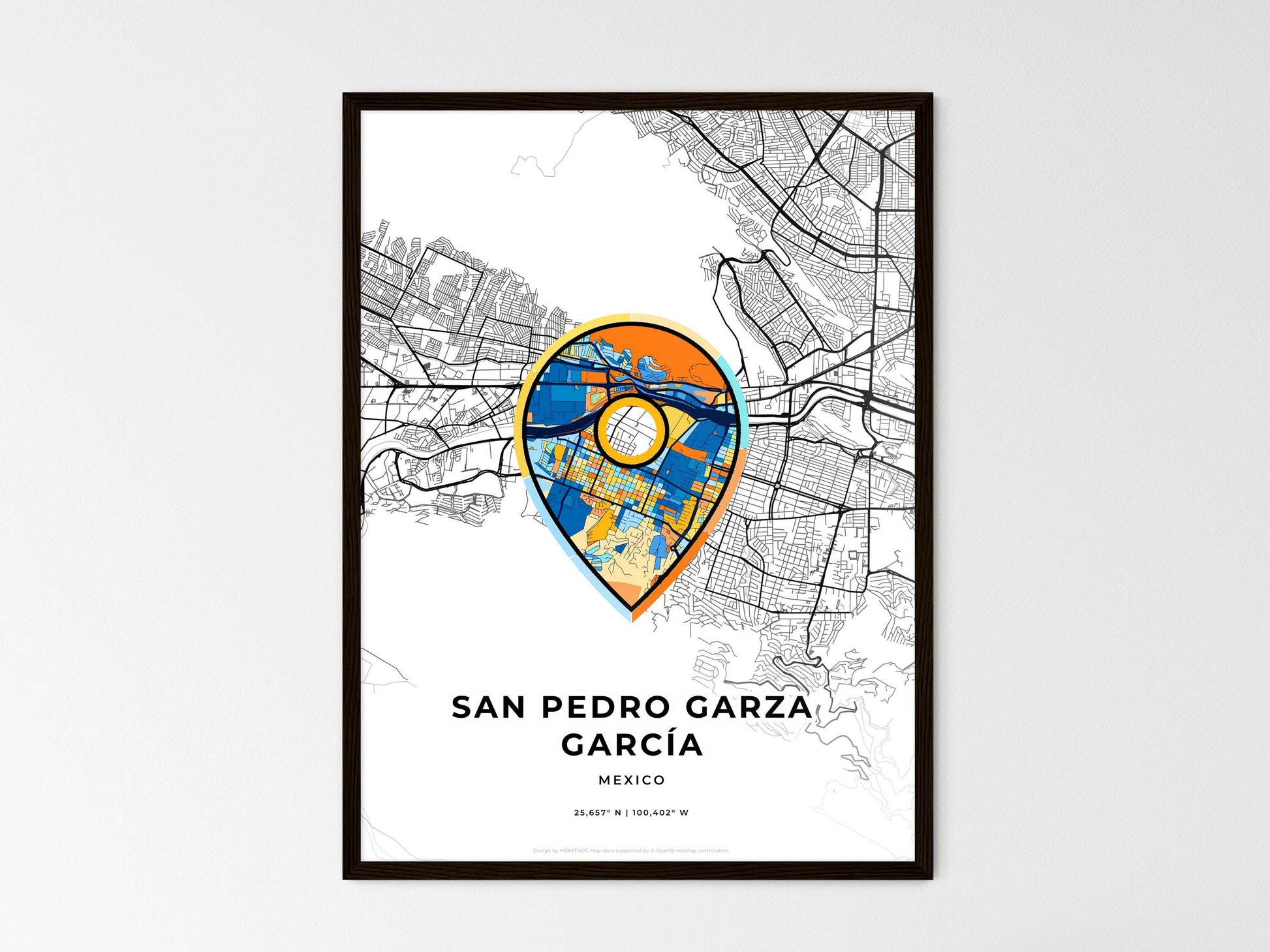 San Pedro Garza García Mexico wedding art map with pointer icon