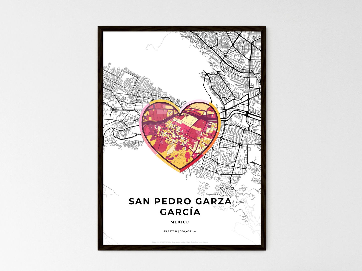 San Pedro Garza García Mexico wedding art map with heart icon