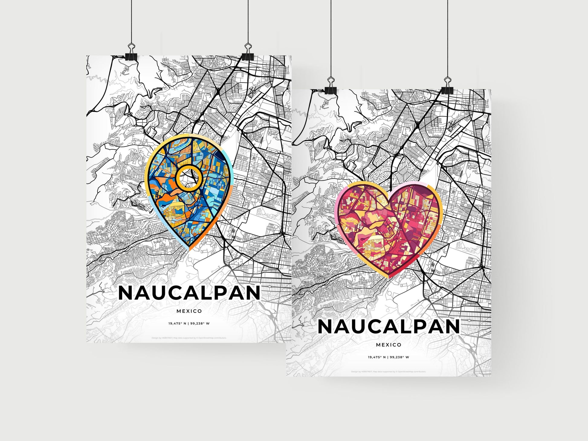 NAUCALPAN MEXICO minimal art map with a colorful icon. Where it all began, Couple map gift.