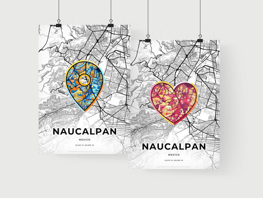 NAUCALPAN MEXICO minimal art map with a colorful icon. Where it all began, Couple map gift.