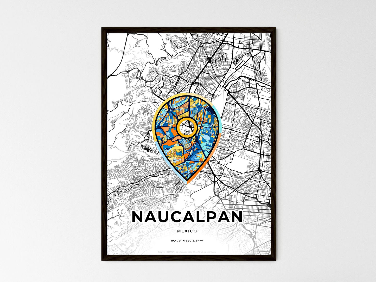 NAUCALPAN MEXICO minimal art map with a colorful icon. Where it all began, Couple map gift. Style 1