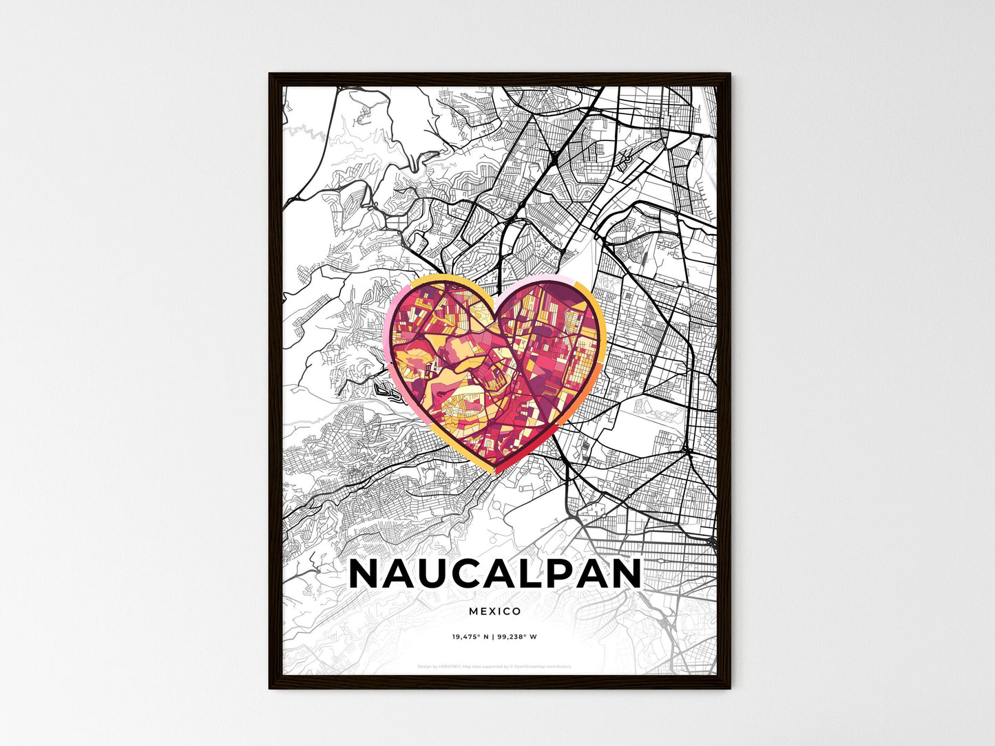 NAUCALPAN MEXICO minimal art map with a colorful icon. Where it all began, Couple map gift. Style 2