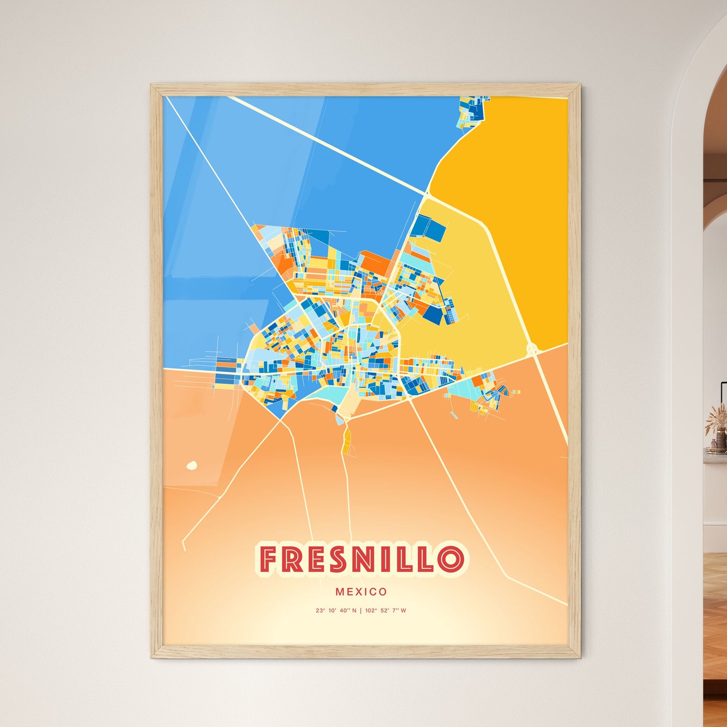 Colorful FRESNILLO MEXICO Fine Art Map Blue Orange