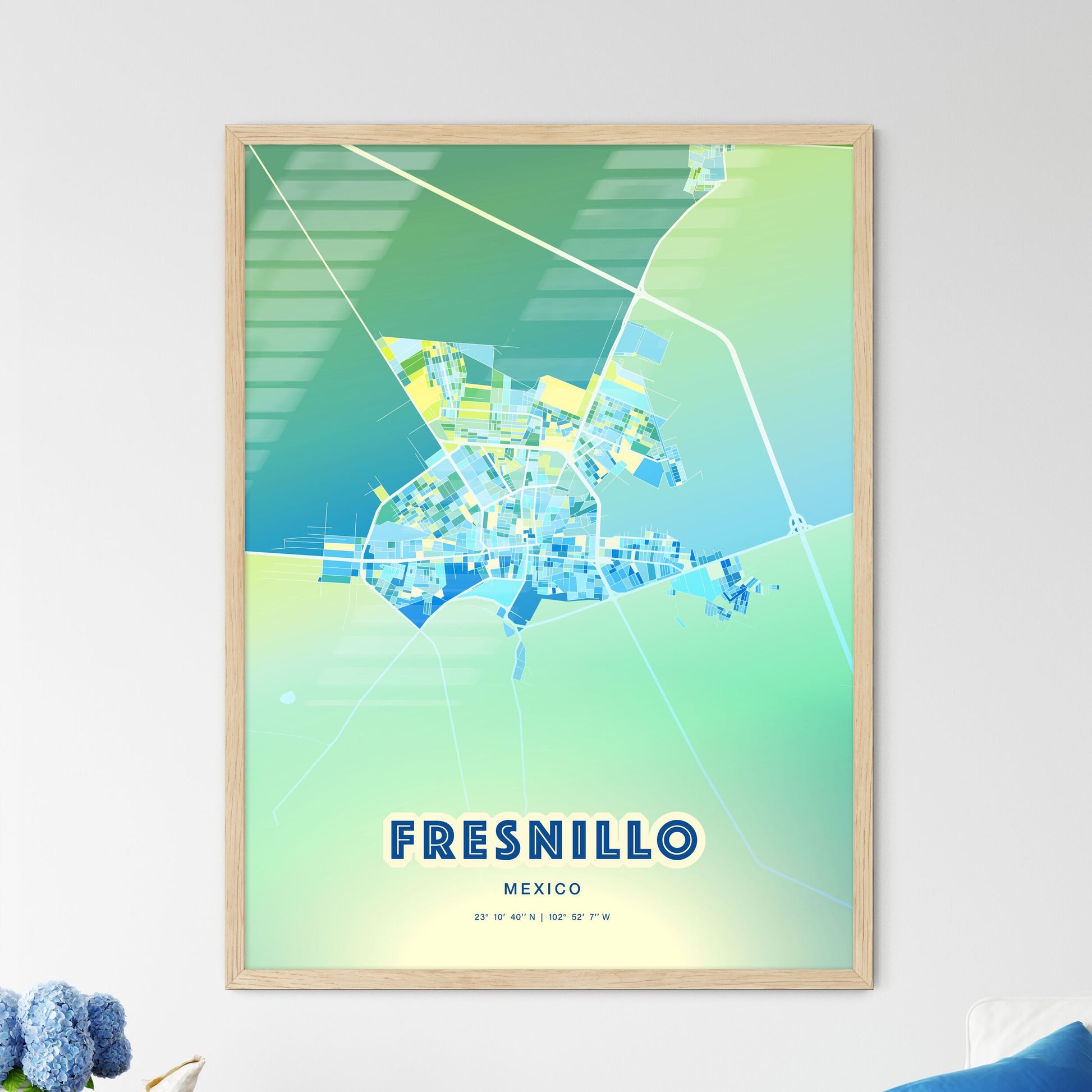 Colorful FRESNILLO MEXICO Fine Art Map Cool Blue