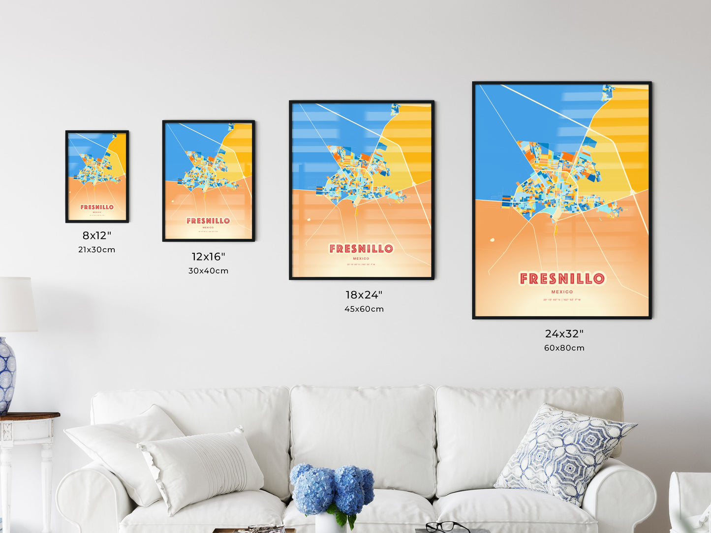 Colorful FRESNILLO MEXICO Fine Art Map Blue Orange