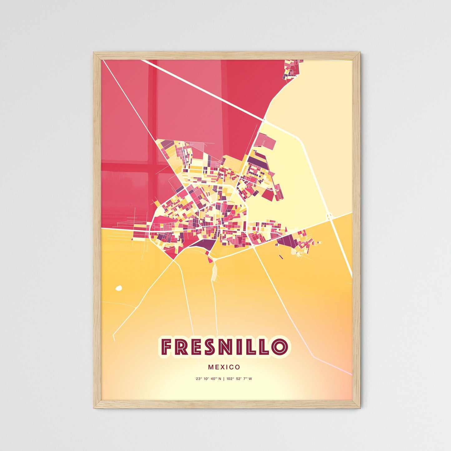 Colorful FRESNILLO MEXICO Fine Art Map Hot Red