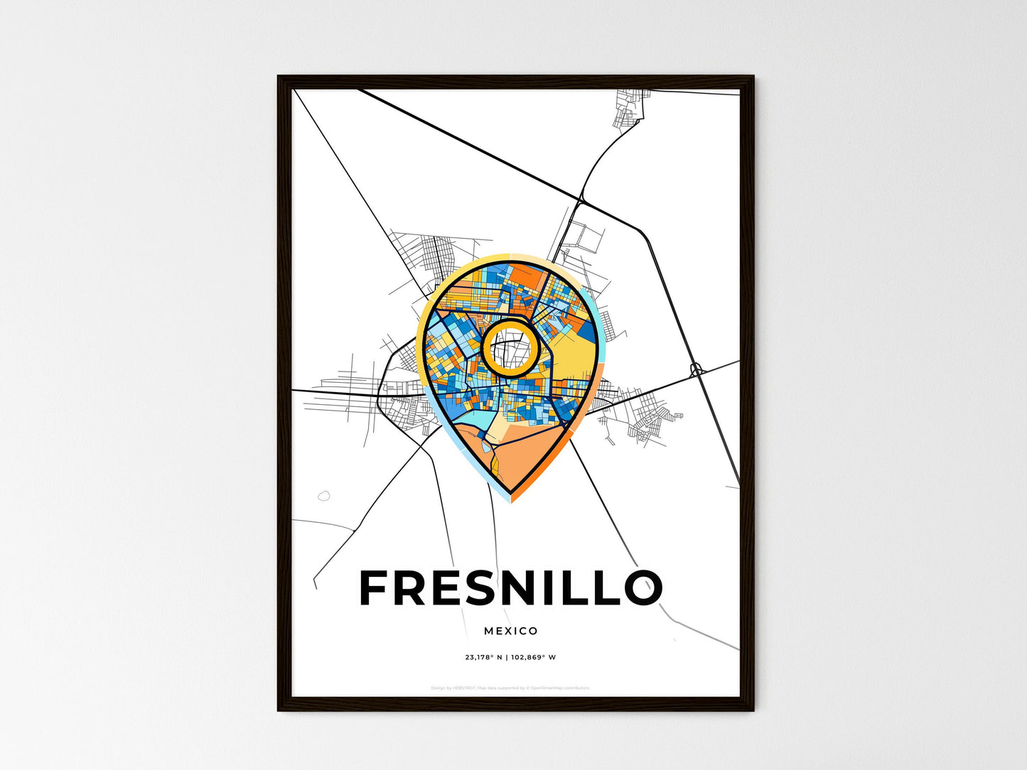 FRESNILLO MEXICO minimal art map with a colorful icon. Where it all began, Couple map gift. Style 1