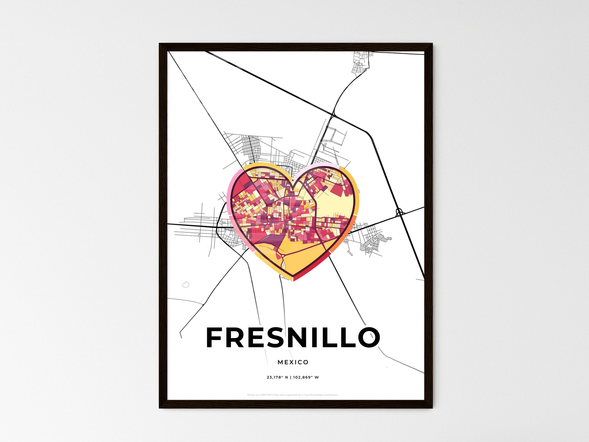 FRESNILLO MEXICO minimal art map with a colorful icon. Where it all began, Couple map gift. Style 2