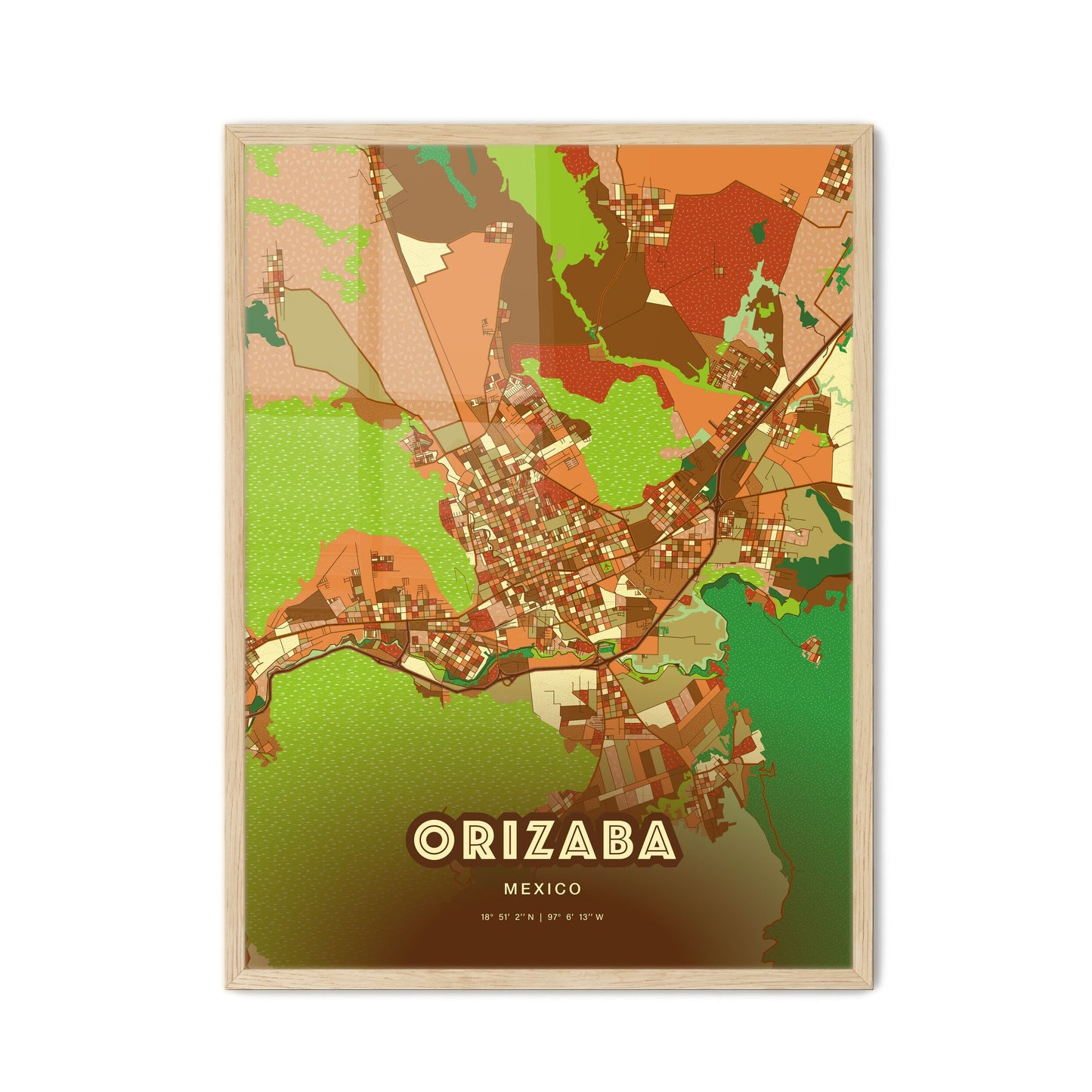 Colorful ORIZABA MEXICO Fine Art Map Farmhouse