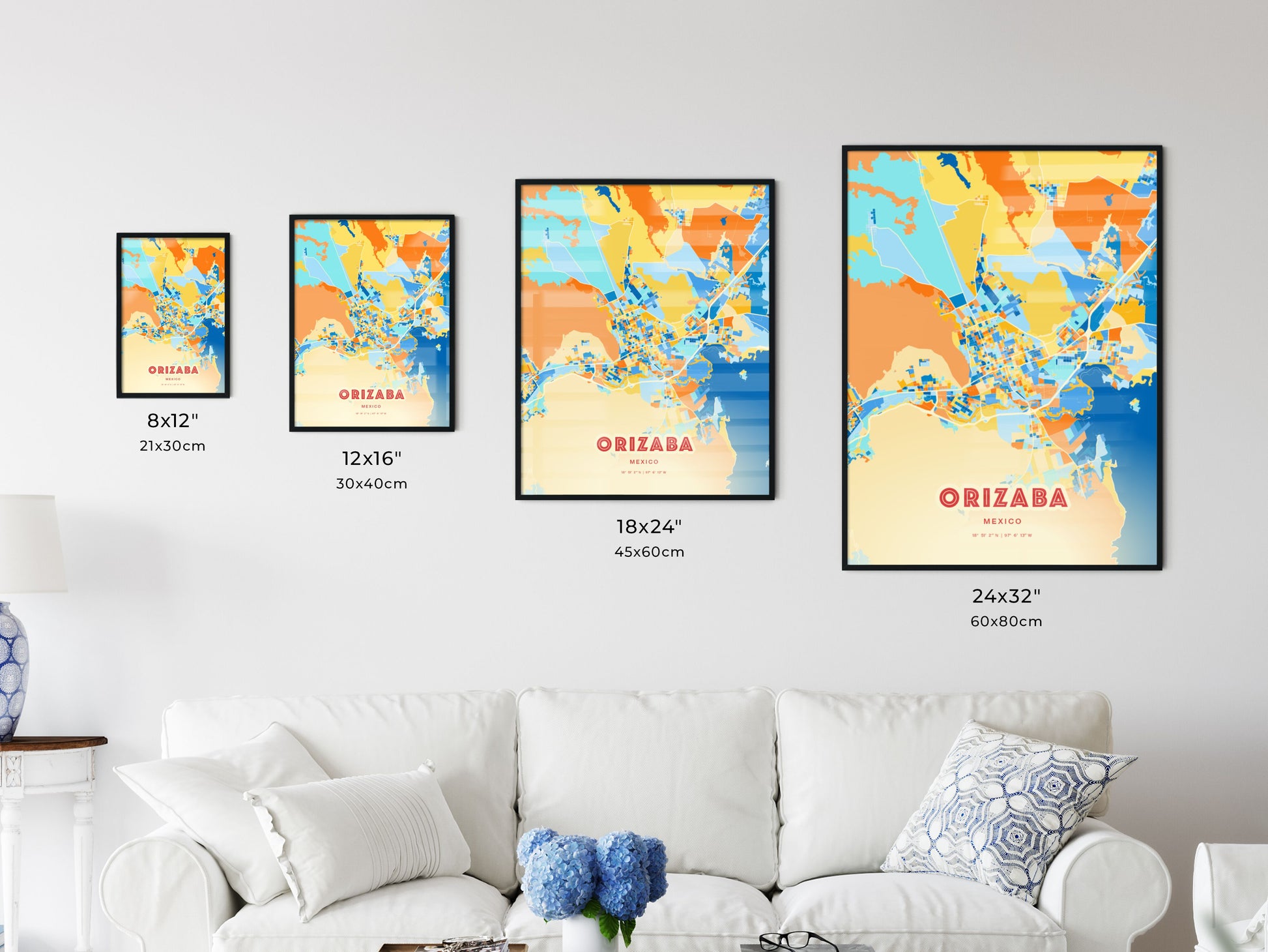 Colorful ORIZABA MEXICO Fine Art Map Blue Orange