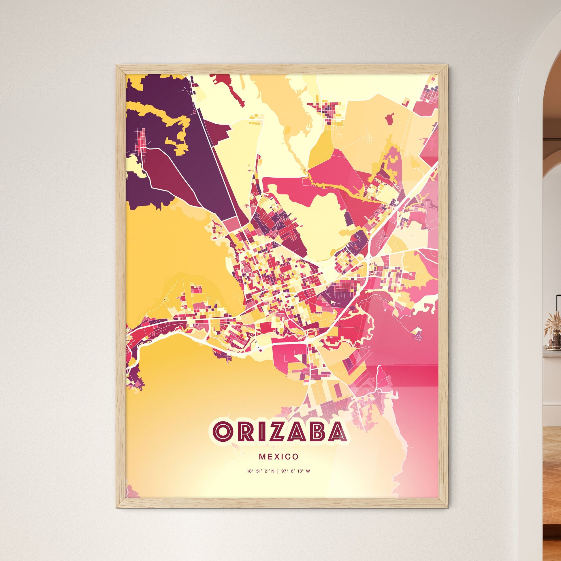 Colorful ORIZABA MEXICO Fine Art Map Hot Red