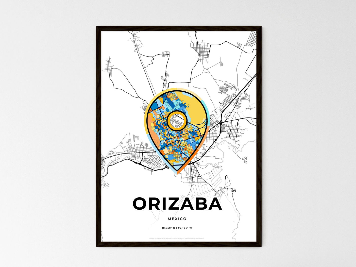 ORIZABA MEXICO minimal art map with a colorful icon. Where it all began, Couple map gift. Style 1