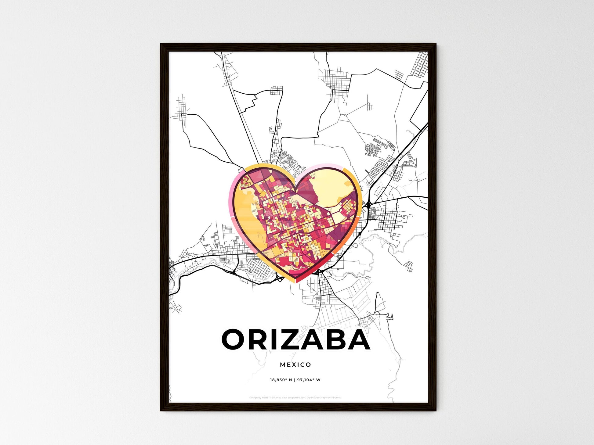 ORIZABA MEXICO minimal art map with a colorful icon. Where it all began, Couple map gift. Style 2